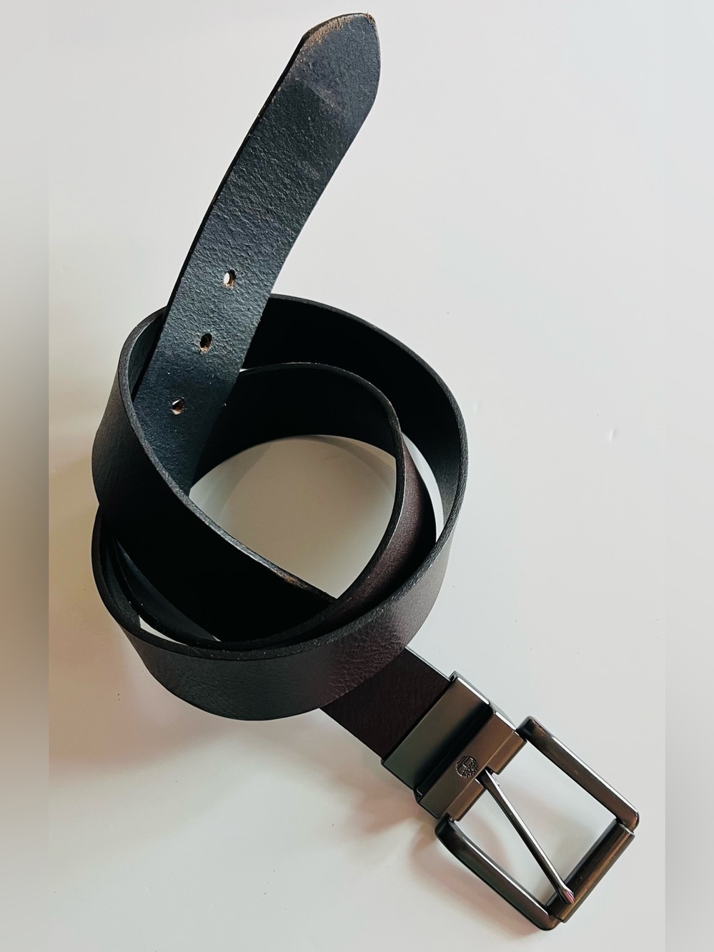 Timberland • Men's Black Brown Reversible Leather Belt with Metal Buckle